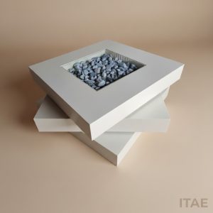 Axis swivel coffee table with rotating lacquered tiers and sealed stone inset – Itae Furniture