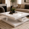 Cache white gloss square coffee table with fluted pull-out drawer and recessed top tray – Itae Furniture
