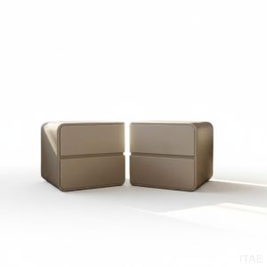 Dune warm taupe glossy rounded bedside pedestal with handle-free drawers – Itae Furniture