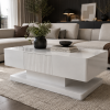Float white gloss coffee table with fluted panel on an open pedestal base – Itae Furniture