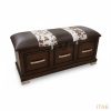 Ikhaya Bench, solid wood storage bench with cowhide-striped padded lid and three drawers