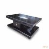 Keystone black lacquer coffee table with locking drawer and sealed stone inset – Itae Furniture