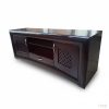 Trellis dark wood TV stand with lattice cabinet doors and rounded corners – Itae Furniture