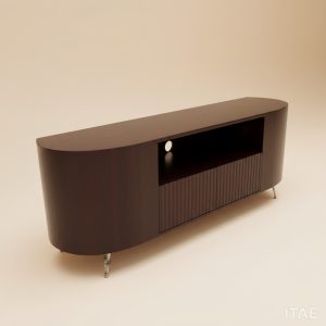 Wave curved wood TV stand with rounded ends and tapered metal legs – Itae Furniture